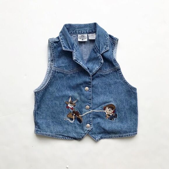 Vintage Acme kids bugs bunny denim vest EUC S(7-8Y) - Picture 1 of 8